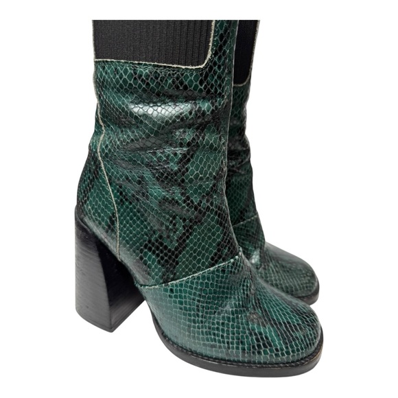 Green‎ Snakeskin Leather Block Heel L’Intervalle boots - Picture 2 of 5